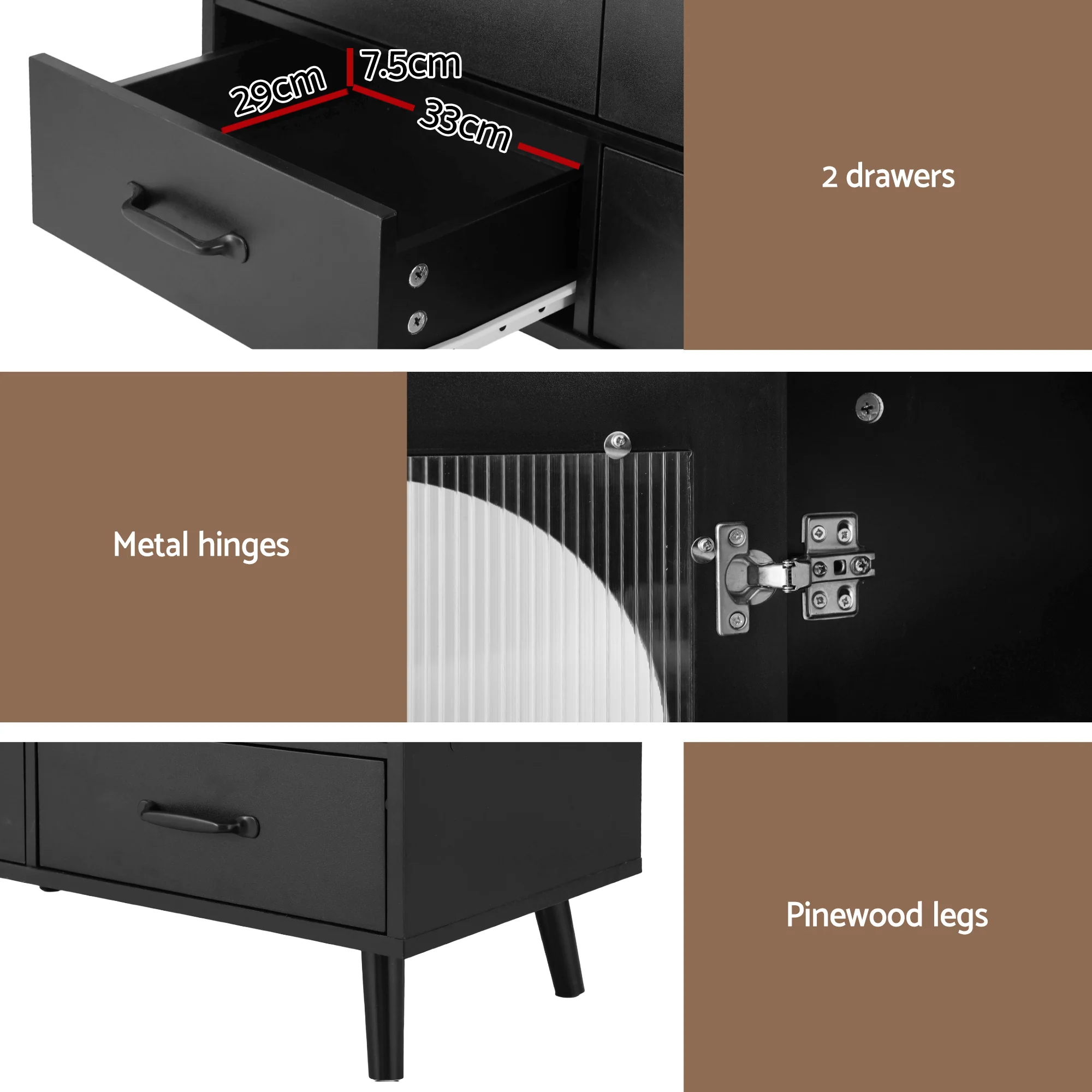 Artiss Buffet Sideboard Double Doors - Black - Image 7