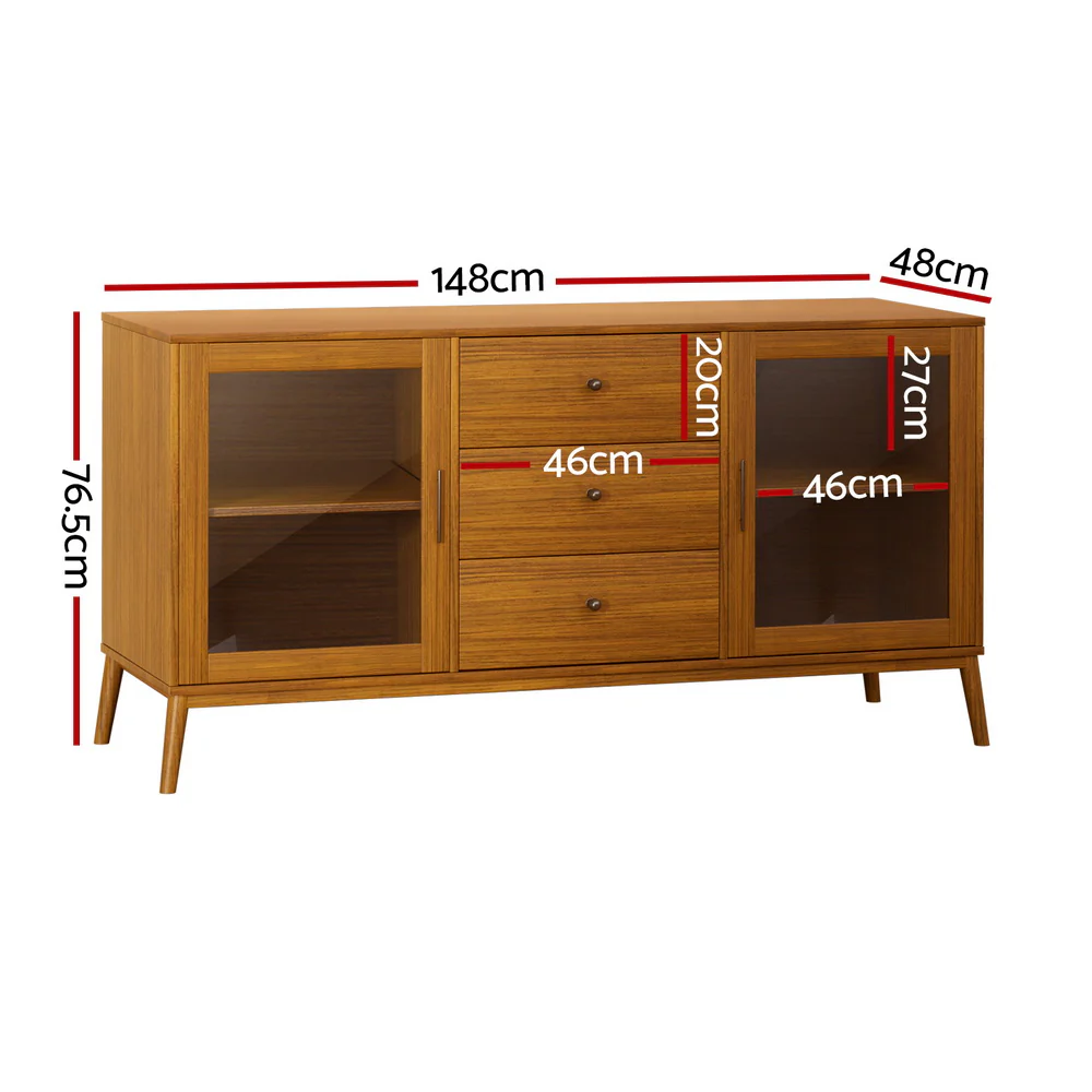 Artiss Buffet Sideboard Glass Doors - Oak - Image 2