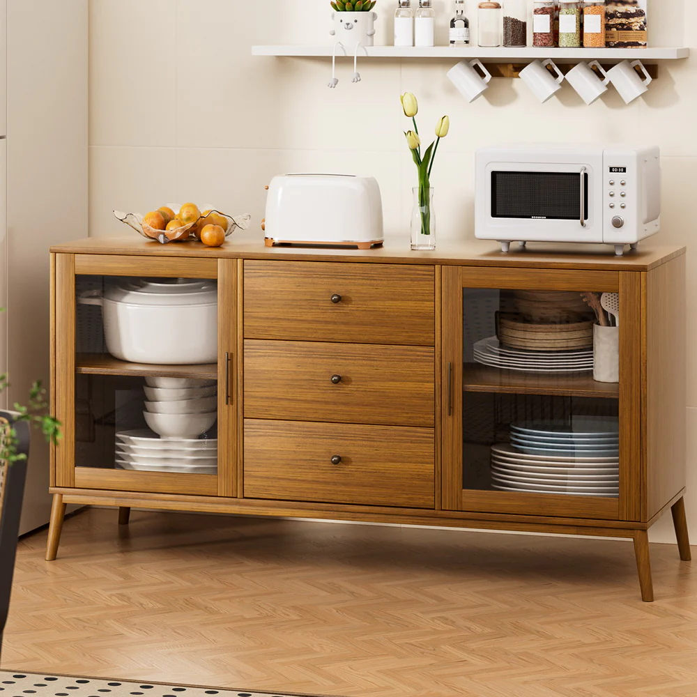 Artiss Buffet Sideboard Glass Doors - Oak - Image 5