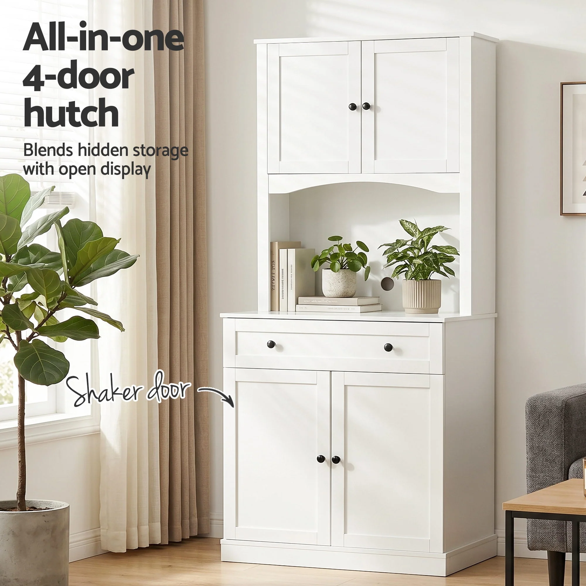 Artiss Buffet Sideboard Hutch Cabinet - BEINI White - Image 5