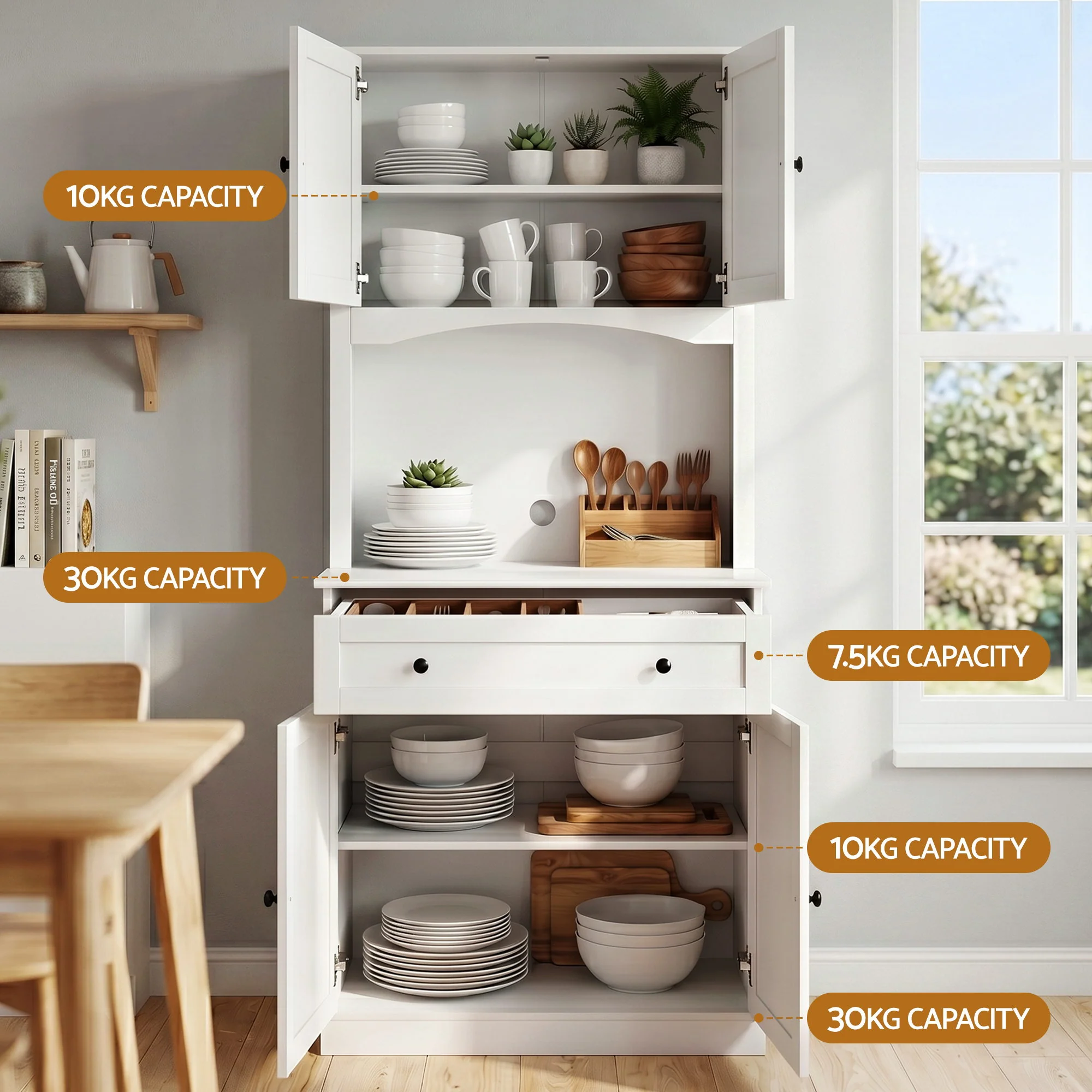 Artiss Buffet Sideboard Hutch Cabinet - BEINI White - Image 6