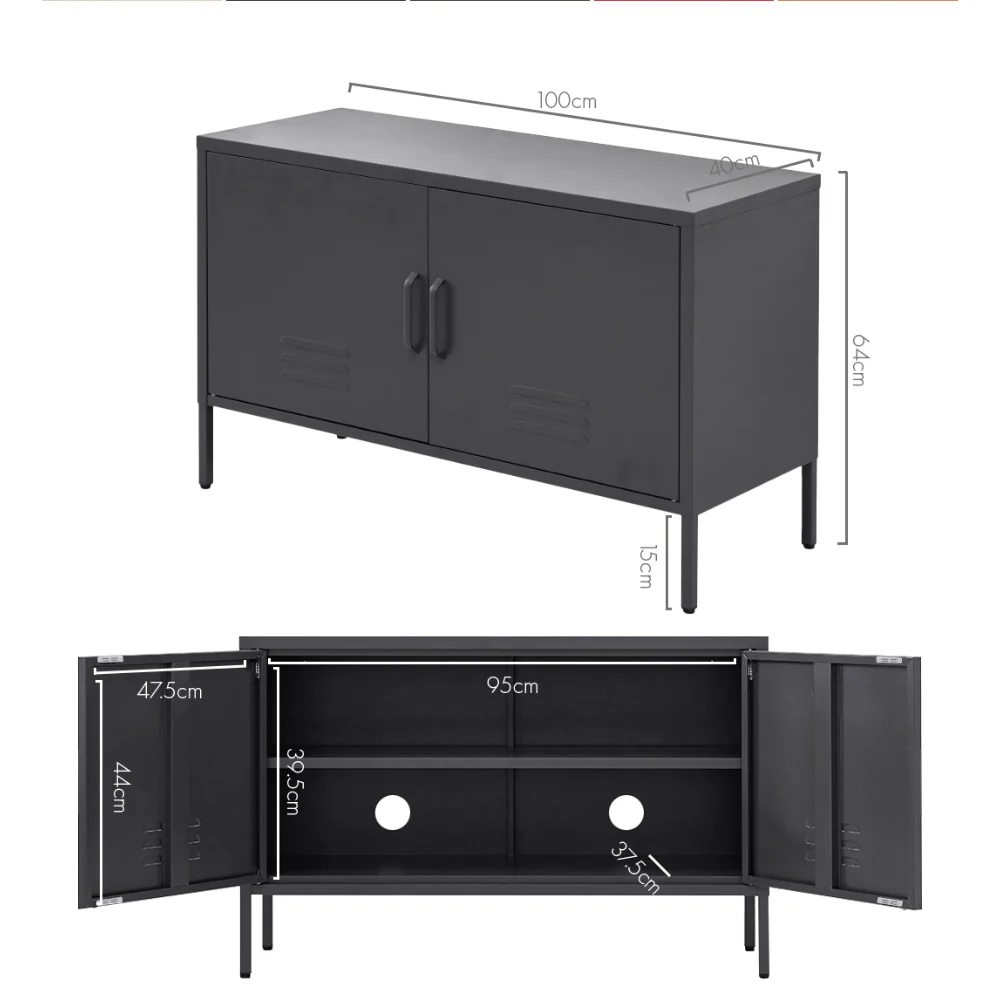 Artiss Buffet Sideboard Metal Cabinet - BASE Charcoal - Image 3