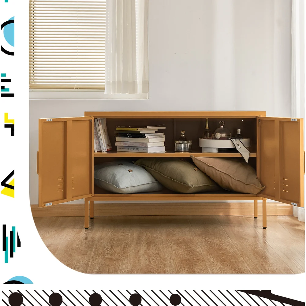 Artiss Buffet Sideboard Metal Cabinet - BASE Yellow - Image 7