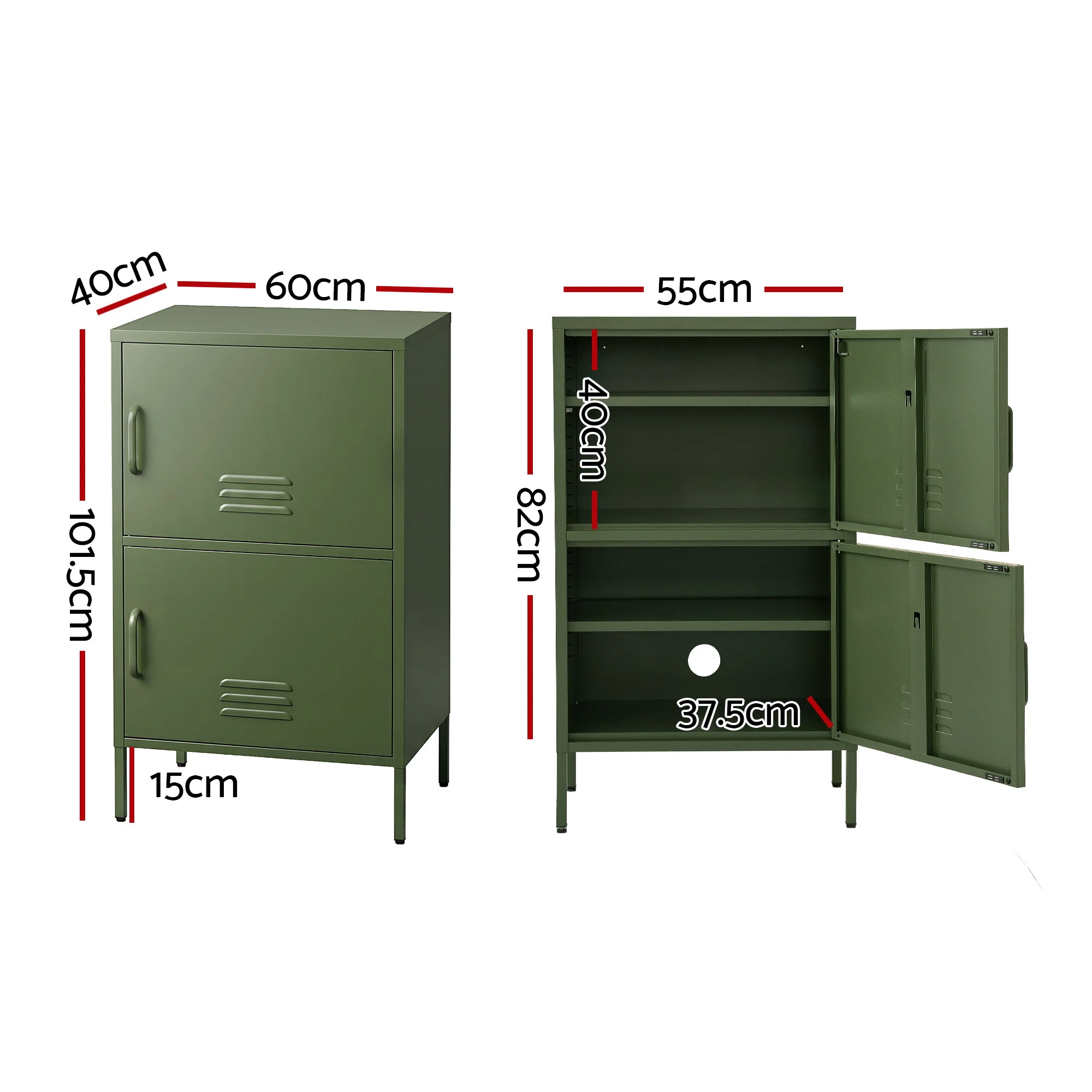 Artiss Buffet Sideboard Metal Cabinet - DOUBLE Green - Image 3