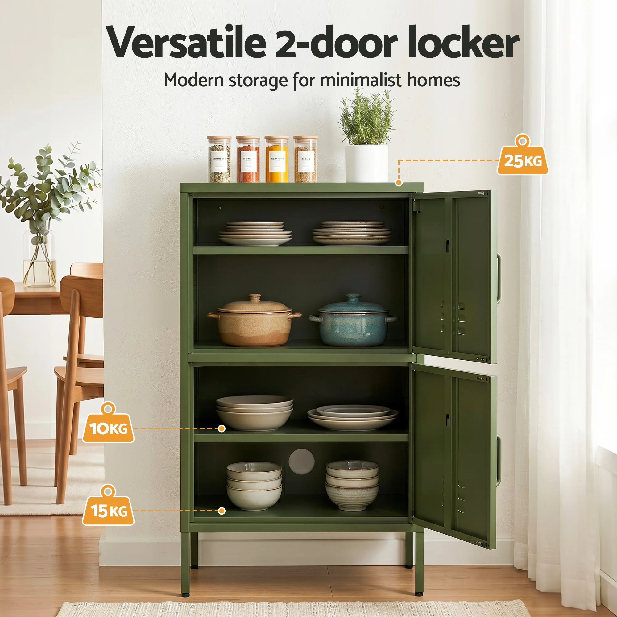 Artiss Buffet Sideboard Metal Cabinet - DOUBLE Green - Image 5