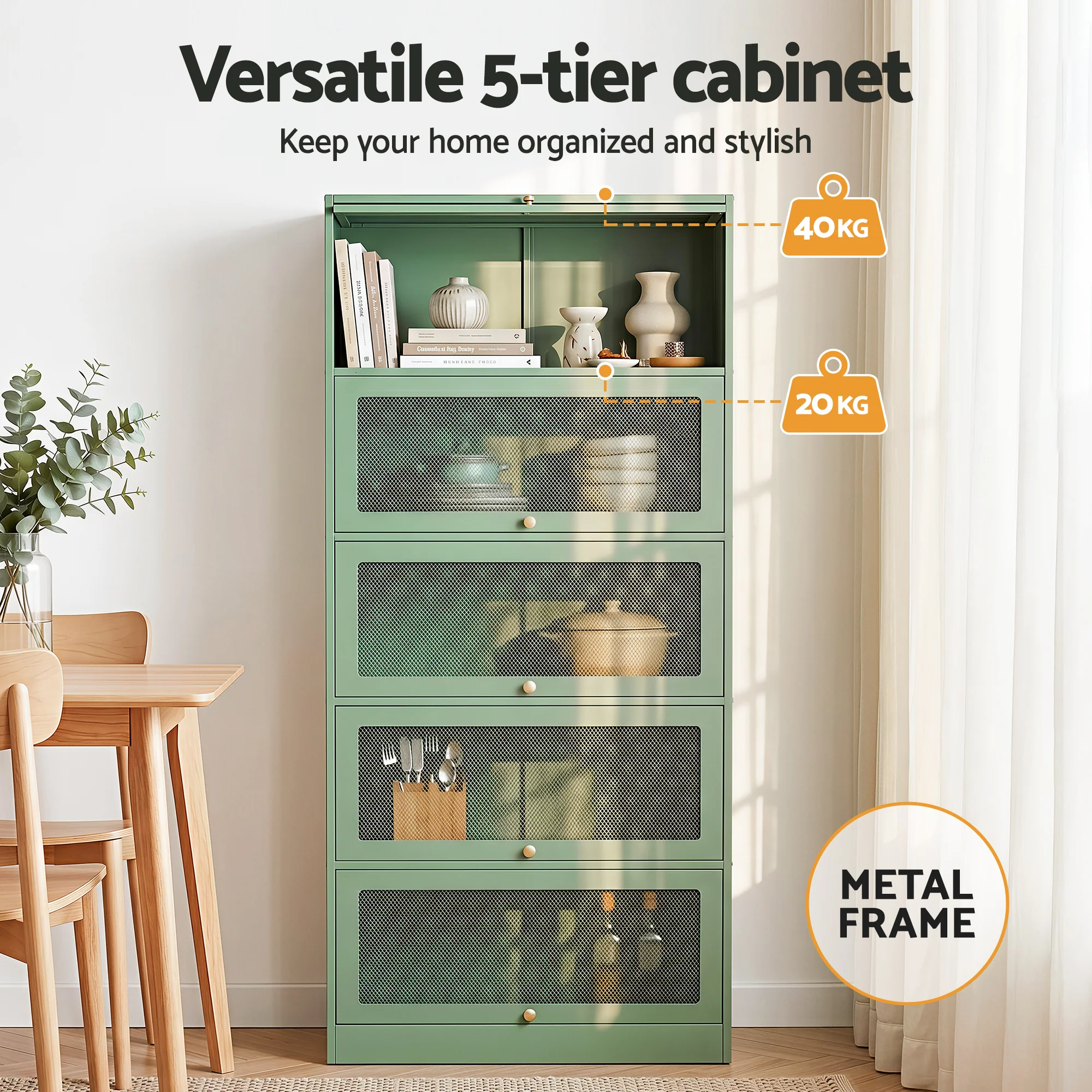 Artiss Buffet Sideboard Metal Cabinet - ELIA Green - Image 5