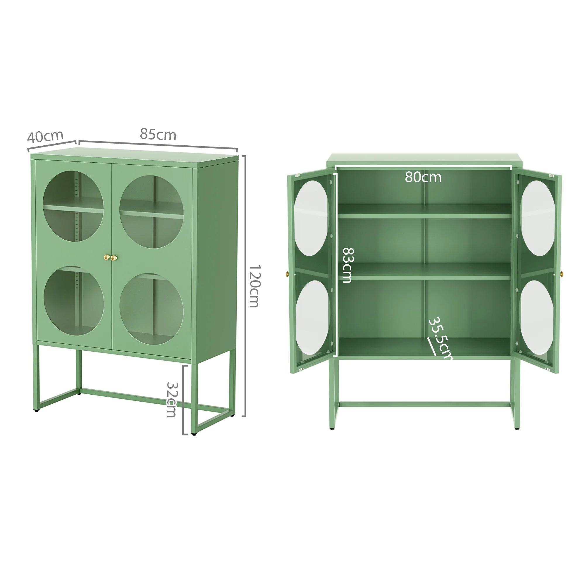 Artiss Buffet Sideboard Metal Cabinet - ELLA Green - Image 3