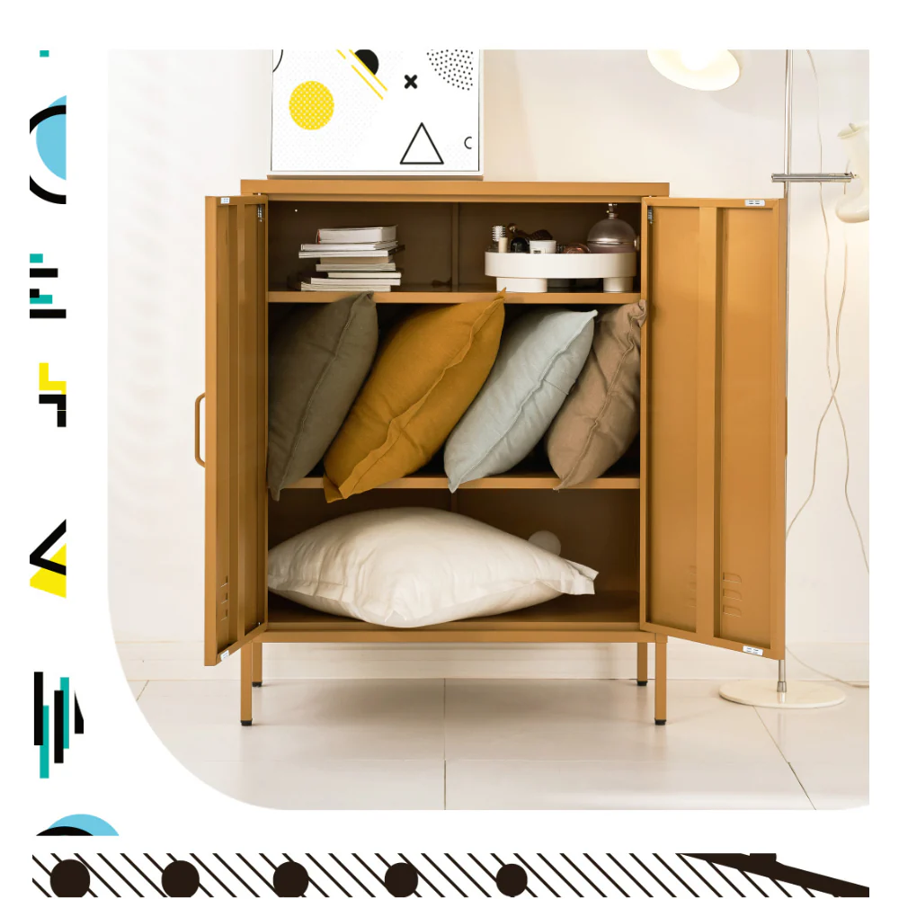 Artiss Buffet Sideboard Metal Cabinet - SWEETHEART Yellow - Image 7