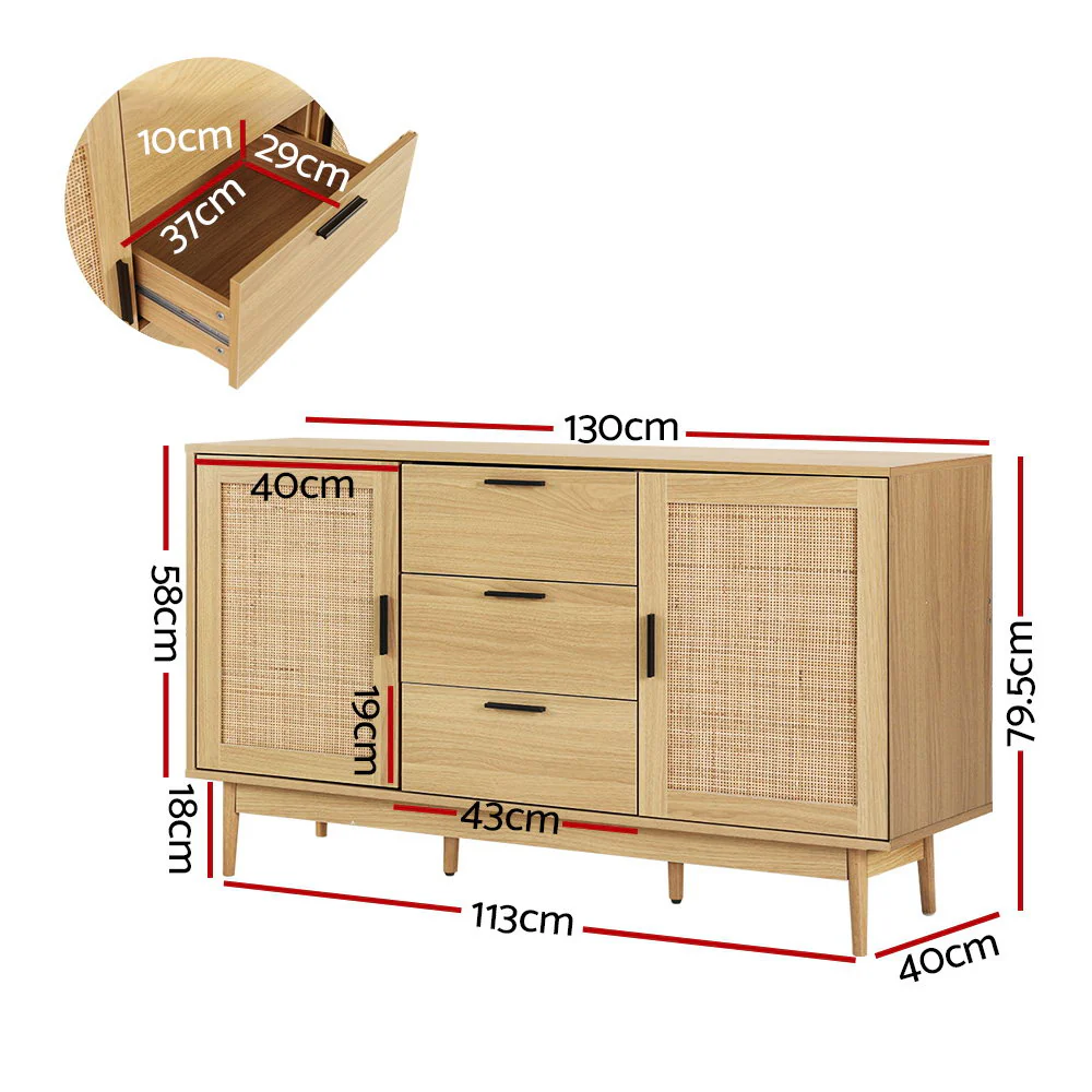 Artiss Rattan Buffet Sideboard - BRIONY Oak - Image 3