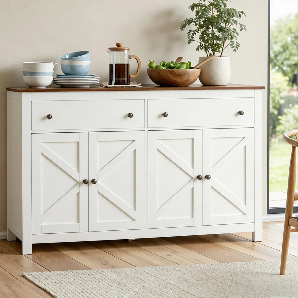 Artiss Buffet Sideboard Storage Cabinet Kitchen Cupboard 2 Drawers 140CM White