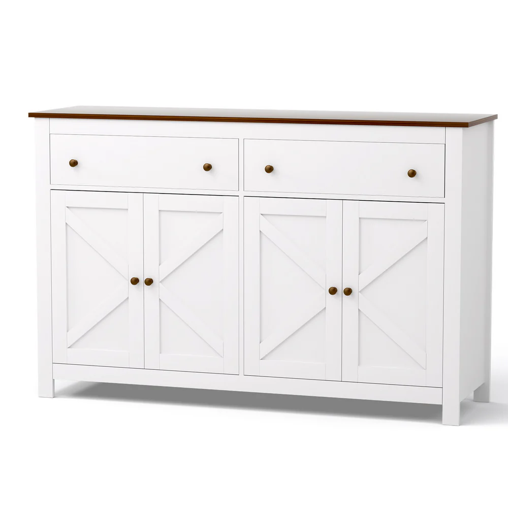 Artiss Buffet Sideboard Storage Cabinet Kitchen Cupboard 2 Drawers 140CM White - Image 2