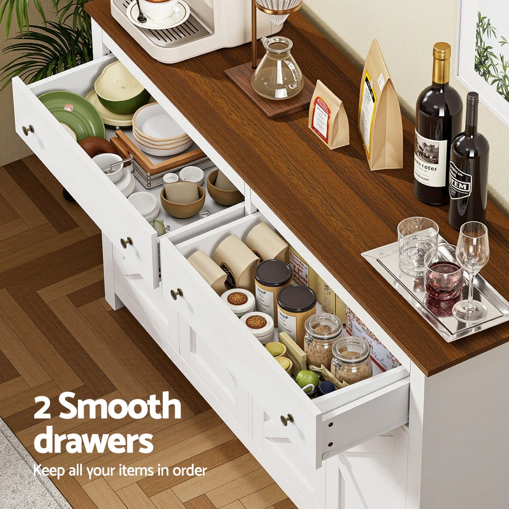 Artiss Buffet Sideboard Storage Cabinet Kitchen Cupboard 2 Drawers 140CM White - Image 6
