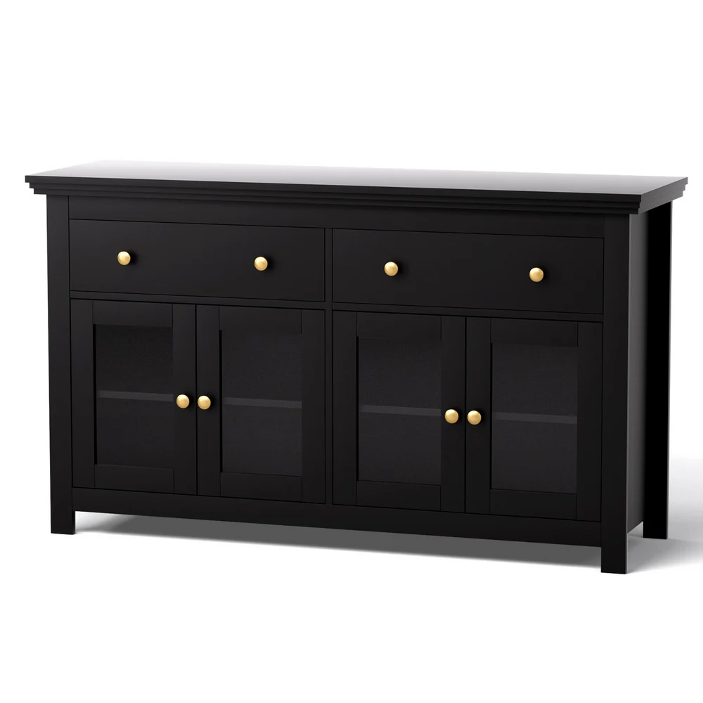 Artiss Buffet Sideboard Storage Cabinet Kitchen Cupboard Clear Door Drawer Black - Image 2