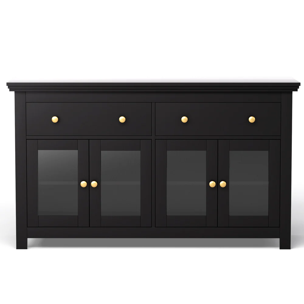 Artiss Buffet Sideboard Storage Cabinet Kitchen Cupboard Clear Door Drawer Black - Image 4