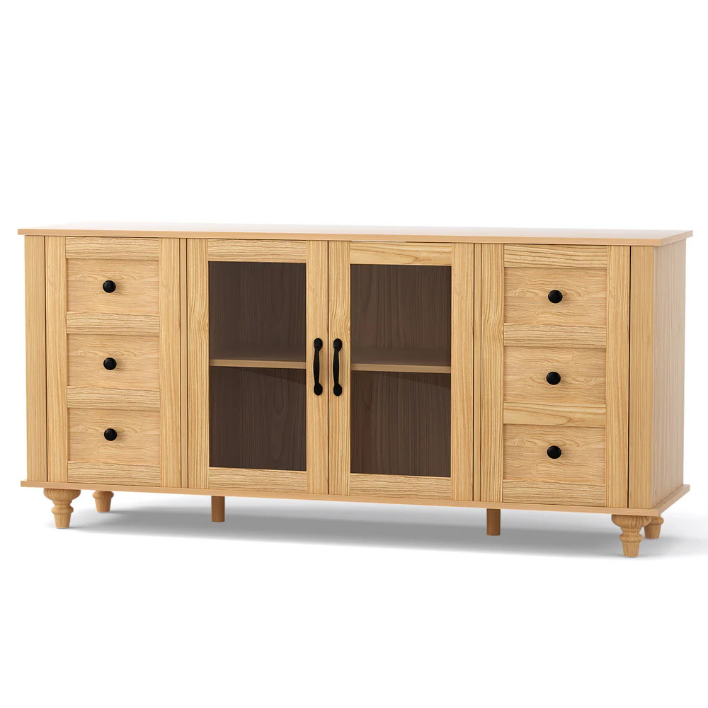 Artiss Buffet Sideboard Storage Cabinet Kitchen Cupboard Faux Drawer 150CM Pine - Image 2