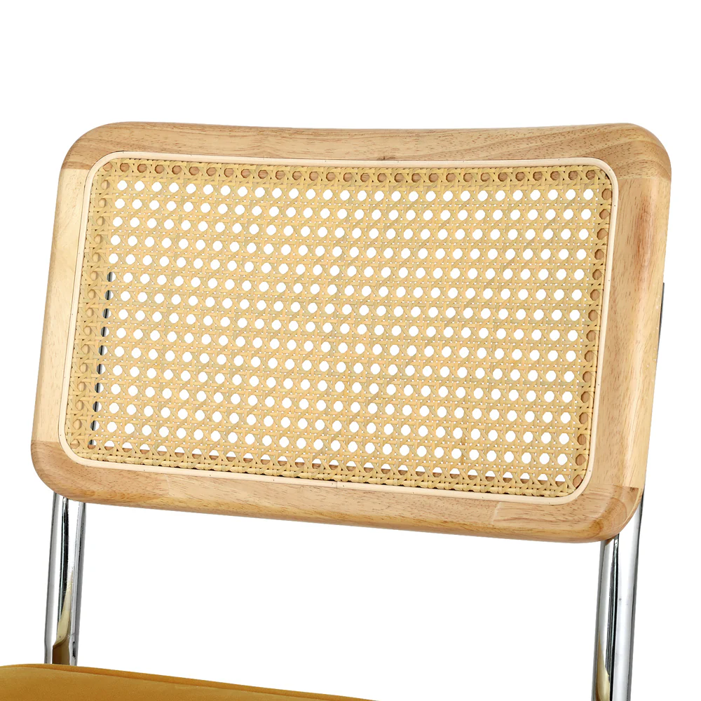 Artiss Dining Chairs Set of 2 Velvet Rattan Cantilever Yellow - Image 3