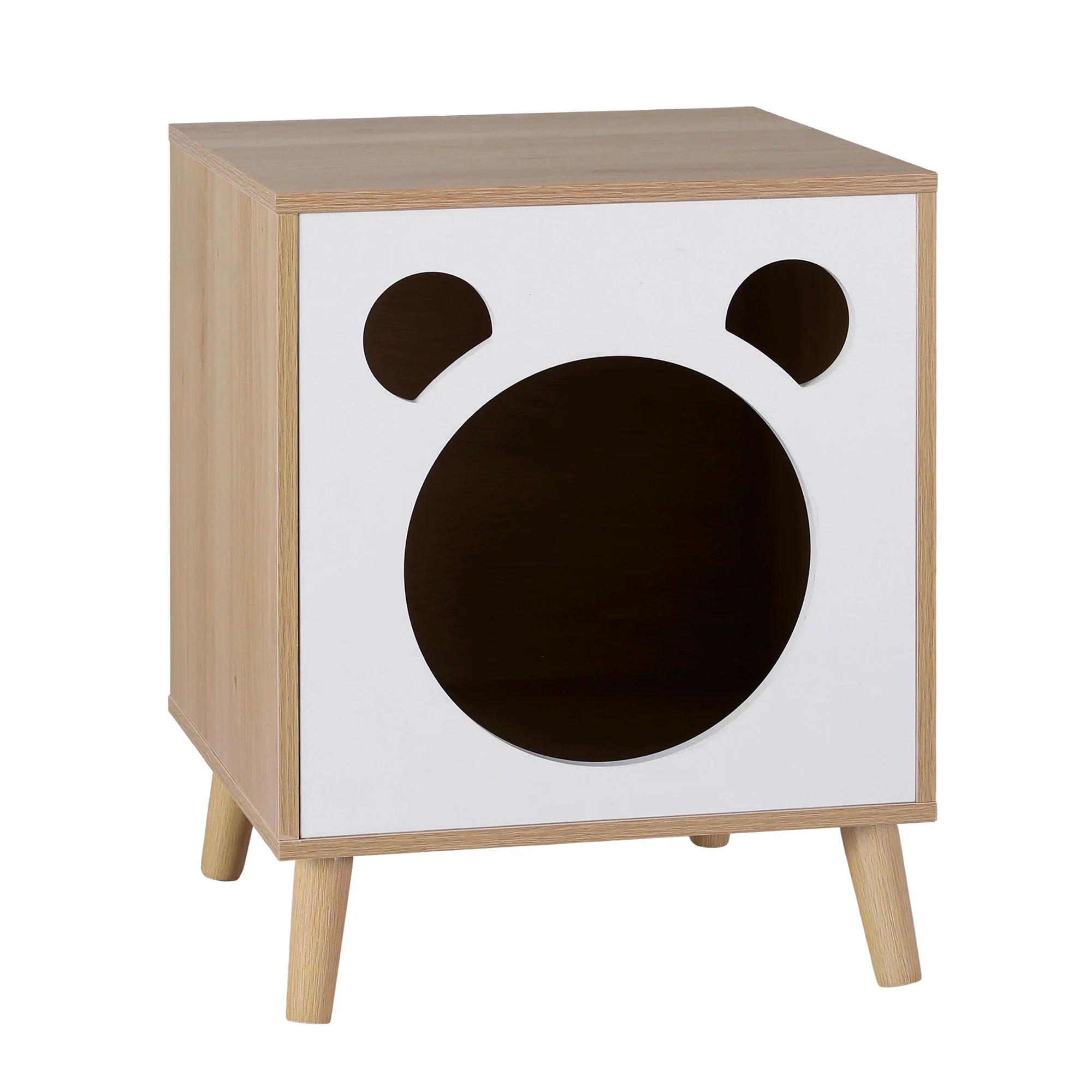 Artiss Cat Nest Bedside Table Solid Wood - Image 4