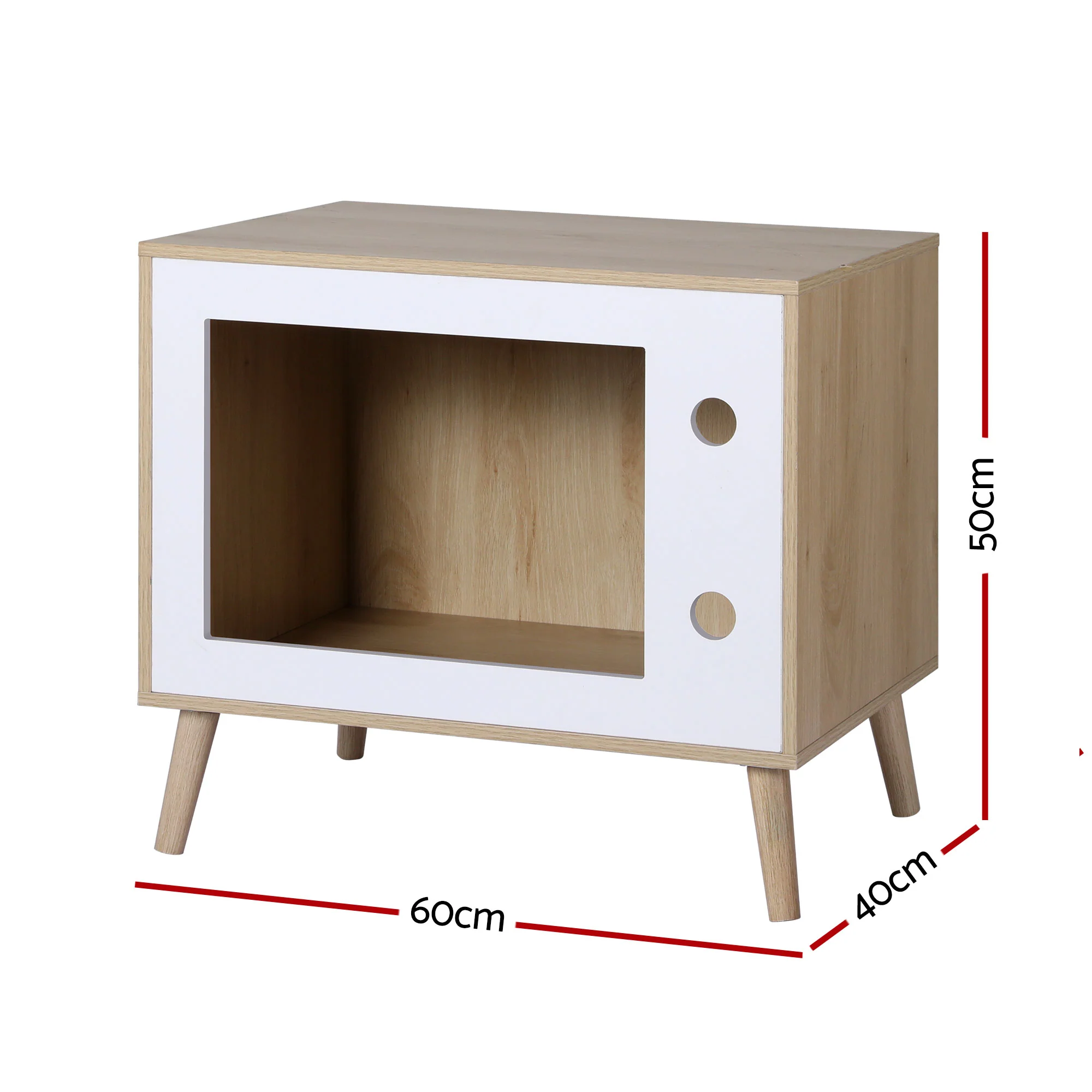 Artiss Cat Nest Bedside Table Solid Wood 60cm - Image 3