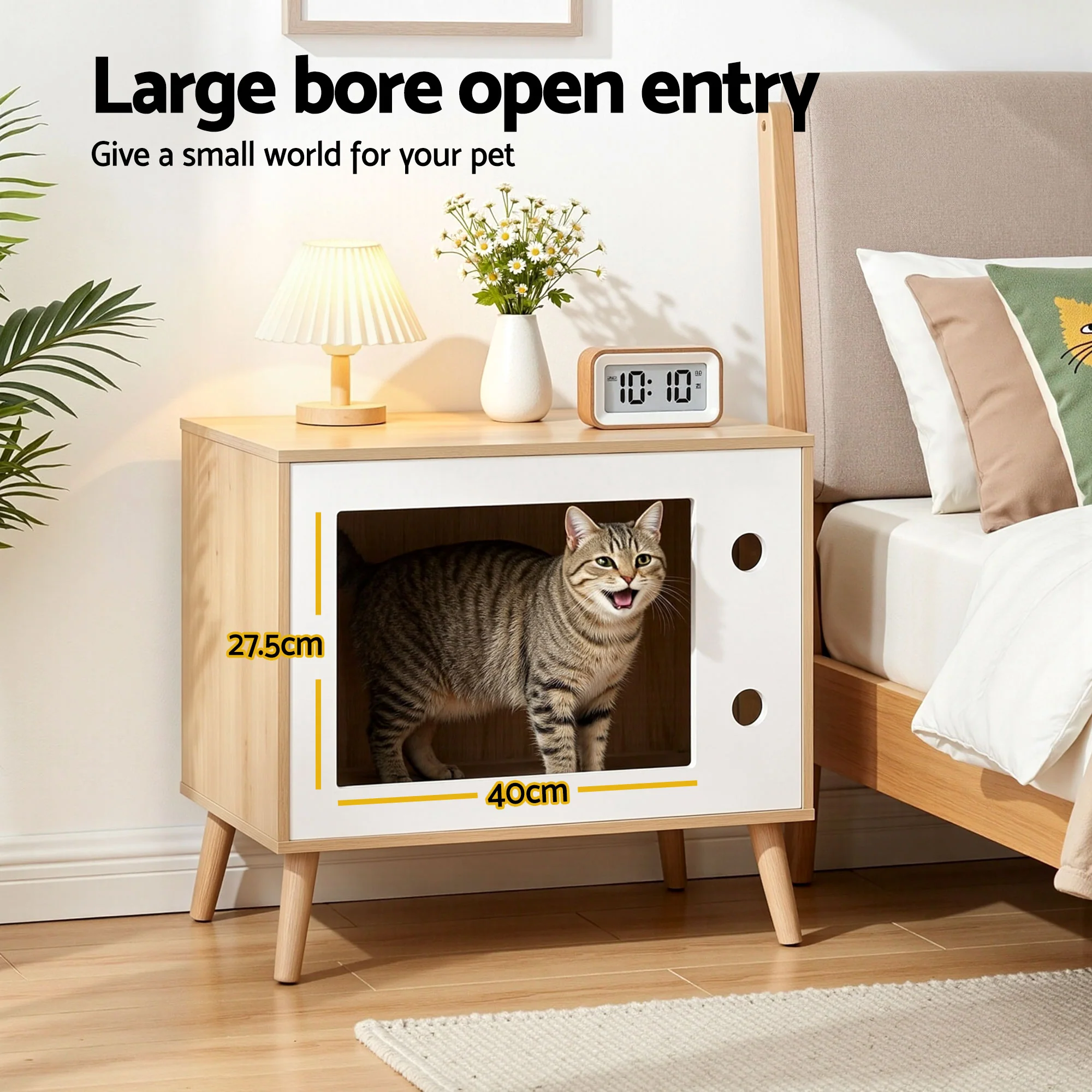 Artiss Cat Nest Bedside Table Solid Wood 60cm - Image 5