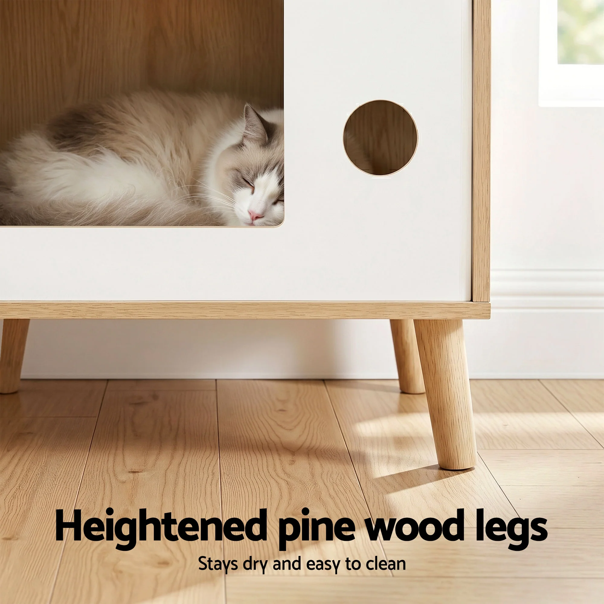 Artiss Cat Nest Bedside Table Solid Wood 60cm - Image 6