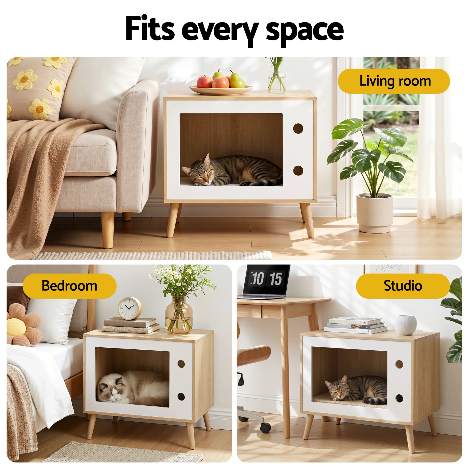 Artiss Cat Nest Bedside Table Solid Wood 60cm - Image 7