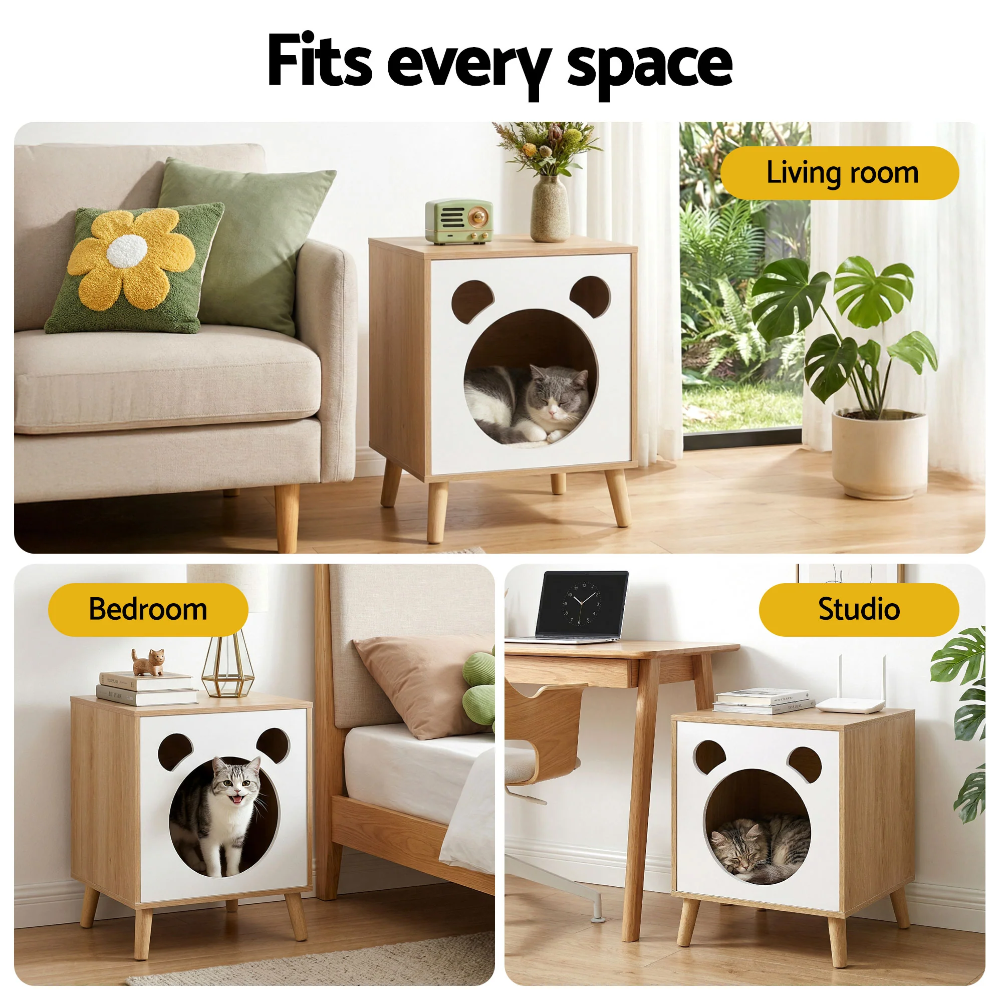 Artiss Cat Nest Bedside Table Solid Wood - Image 7