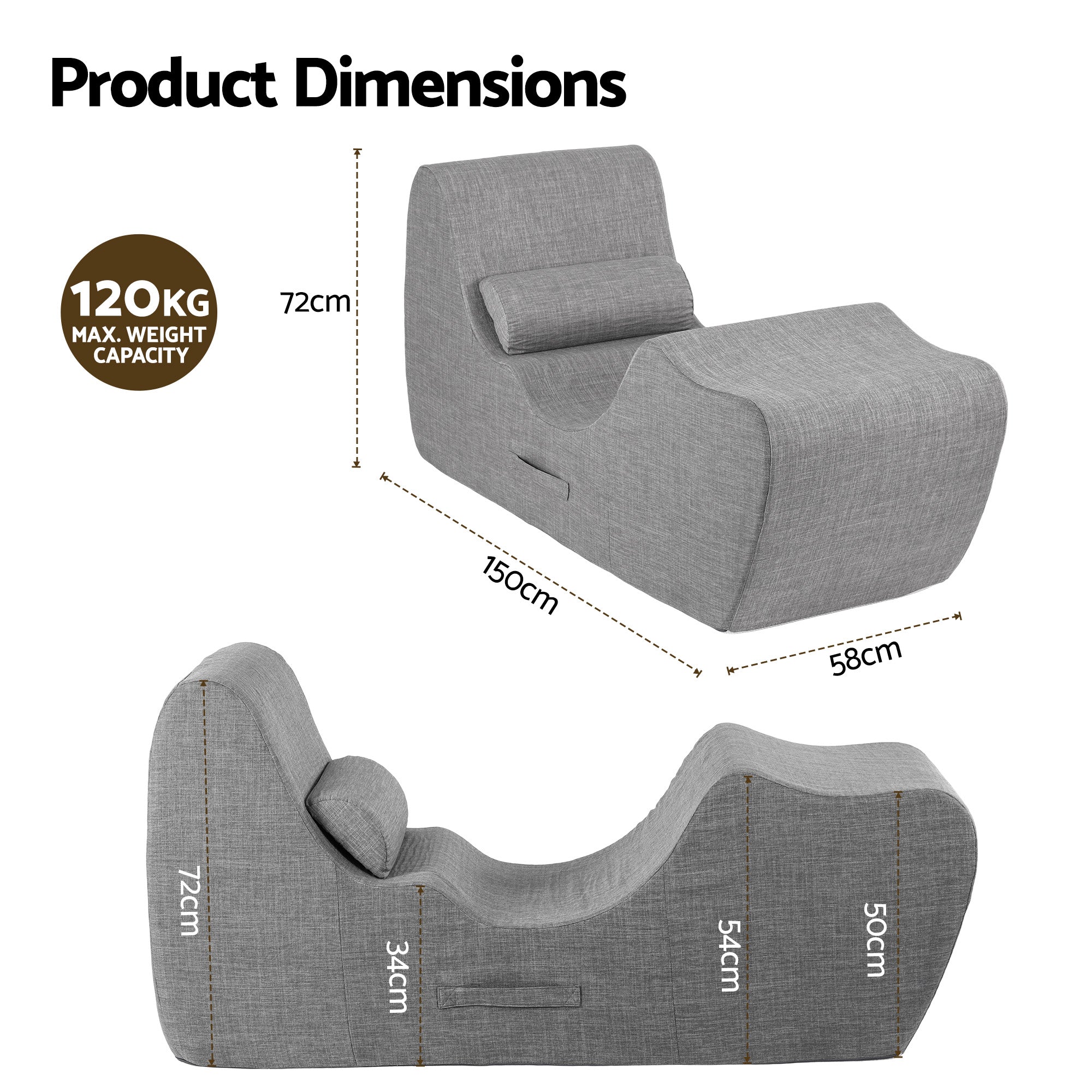 Artiss Chaise Lounge Chair Ergonomic S-Curve Floor Lounger Boneless Lounge Chairs Grey - Image 3