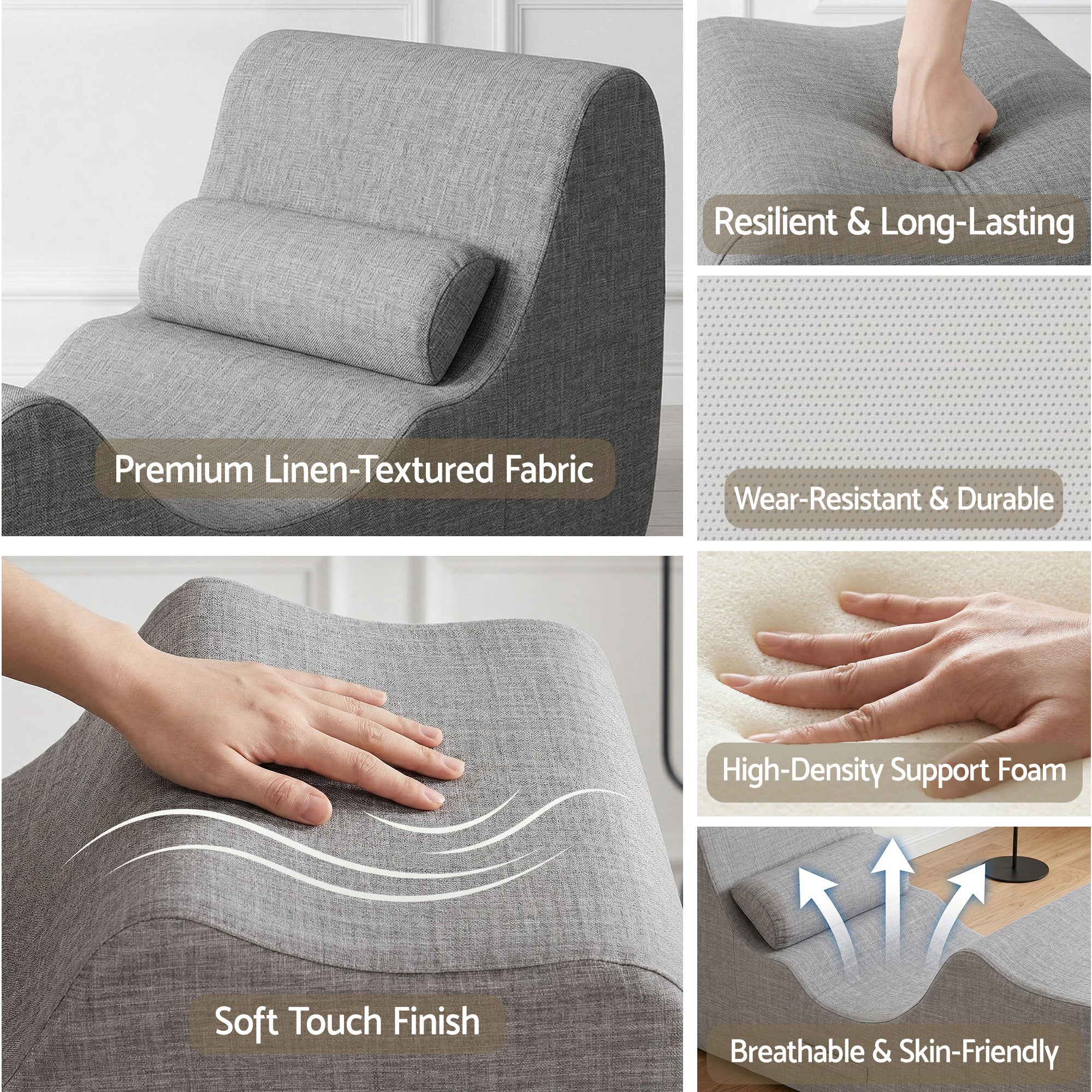 Artiss Chaise Lounge Chair Ergonomic S-Curve Floor Lounger Boneless Lounge Chairs Grey - Image 6