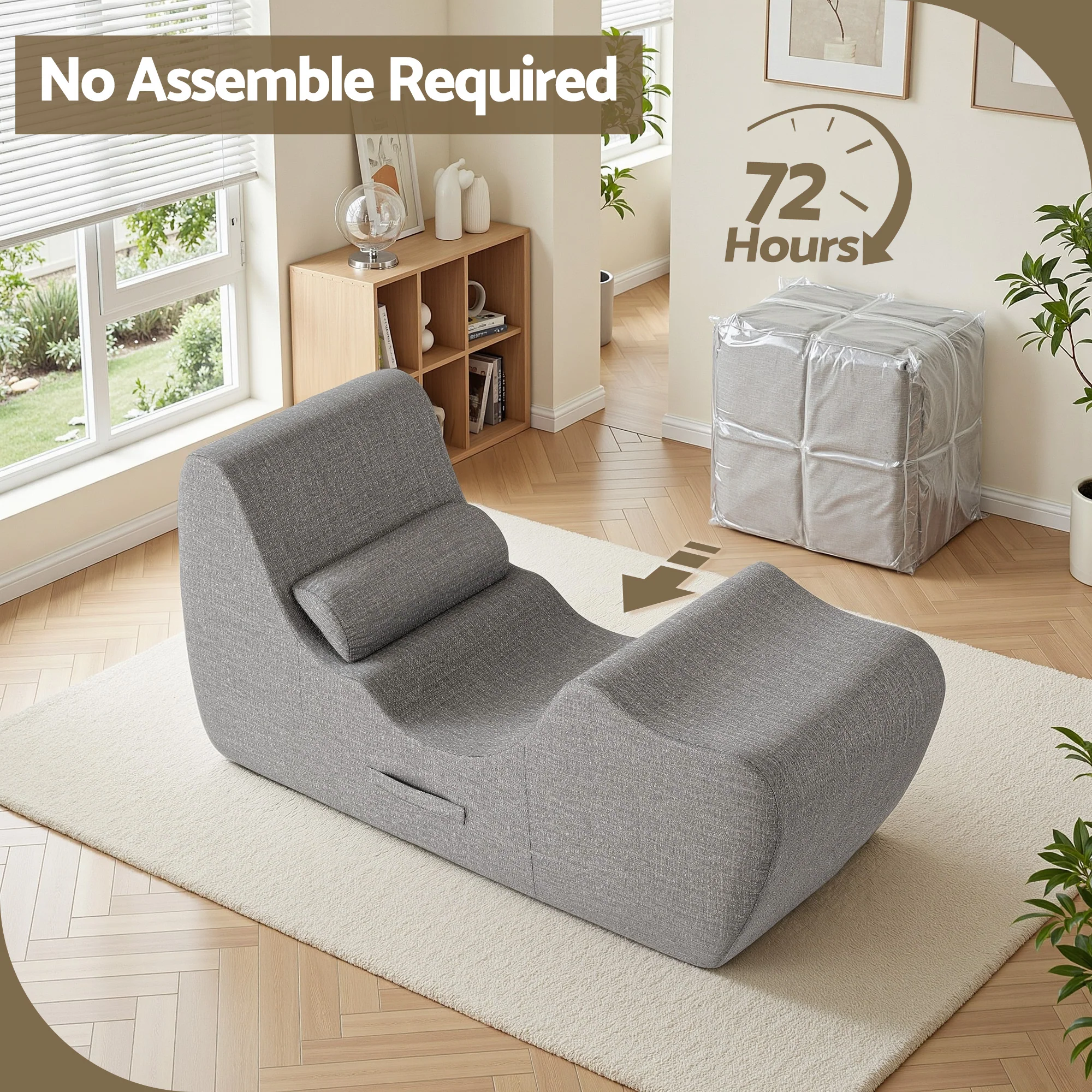 Artiss Chaise Lounge Chair Ergonomic S-Curve Floor Lounger Boneless Lounge Chairs Grey - Image 7