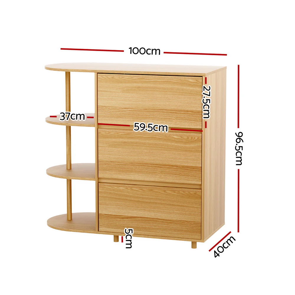 Artiss Chest of 3 Drawers Storage Cabinet 3 Shelves Pine - Image 3
