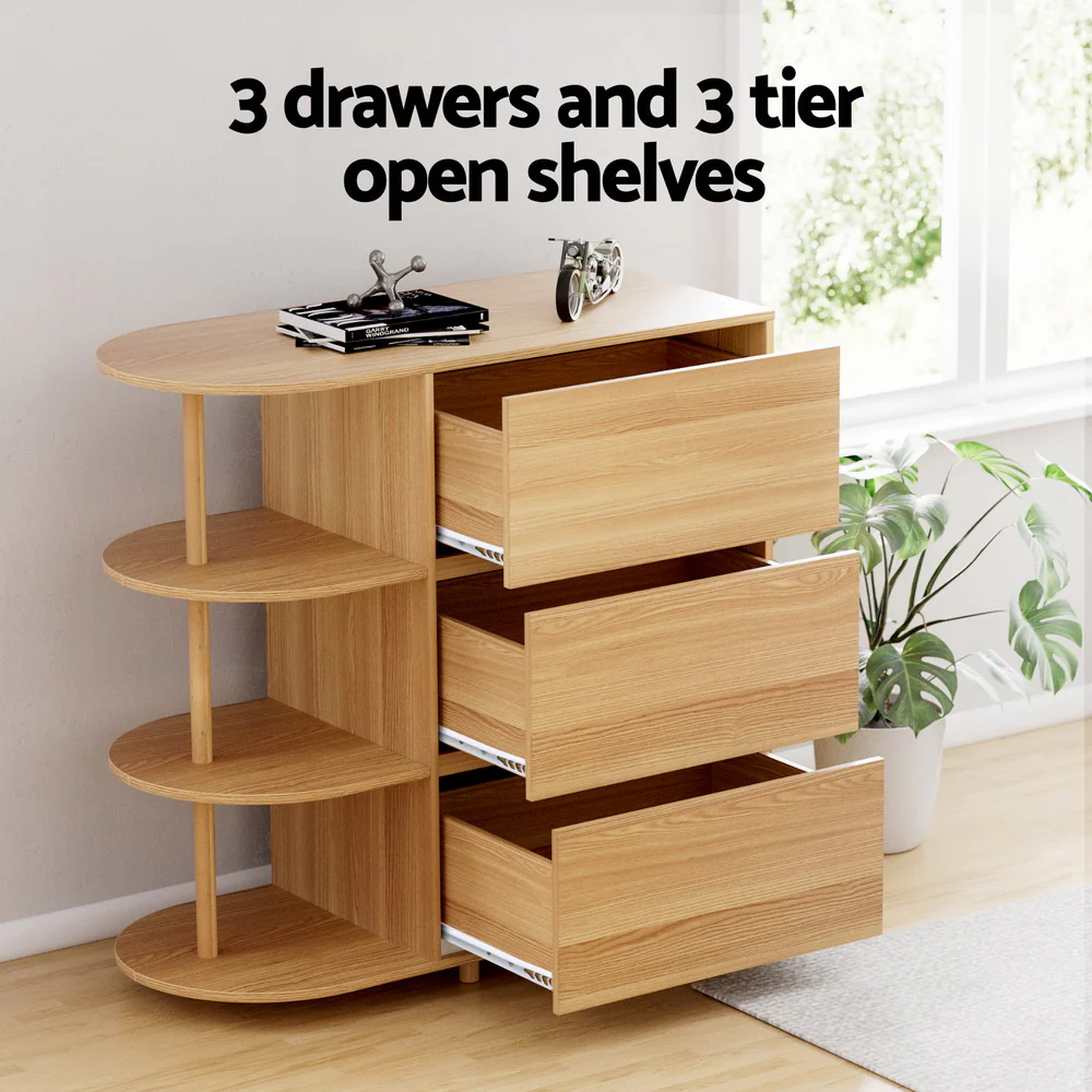Artiss Chest of 3 Drawers Storage Cabinet 3 Shelves Pine - Image 5