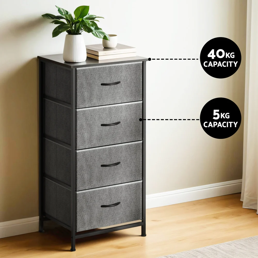 Artiss Chest of 4 Drawers Storage Dresser Tallboy Grey - Image 7