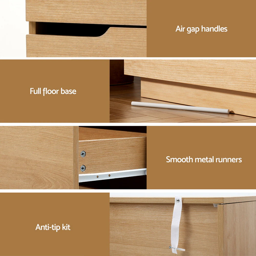 Artiss Chest of 6 Drawers Dresser Lowboy Storage Cabinet Pine Bedroom Livingroom - Image 5