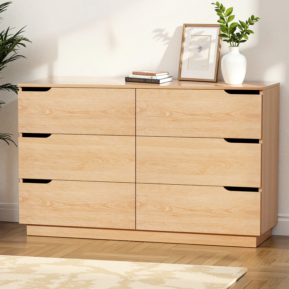 Artiss Chest of 6 Drawers Dresser Lowboy Storage Cabinet Pine Bedroom Livingroom - Image 8