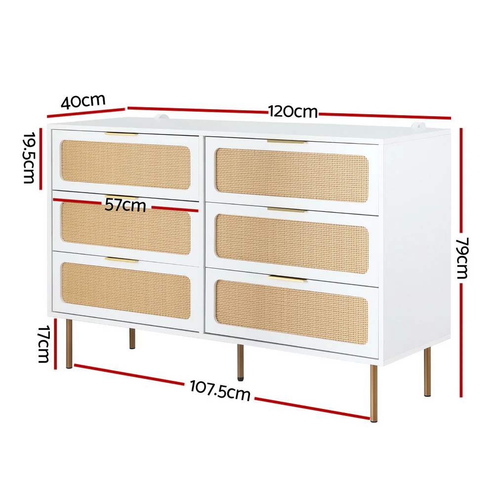 Artiss Chest of 6 Drawers Lowboy Cabinet White - Image 3