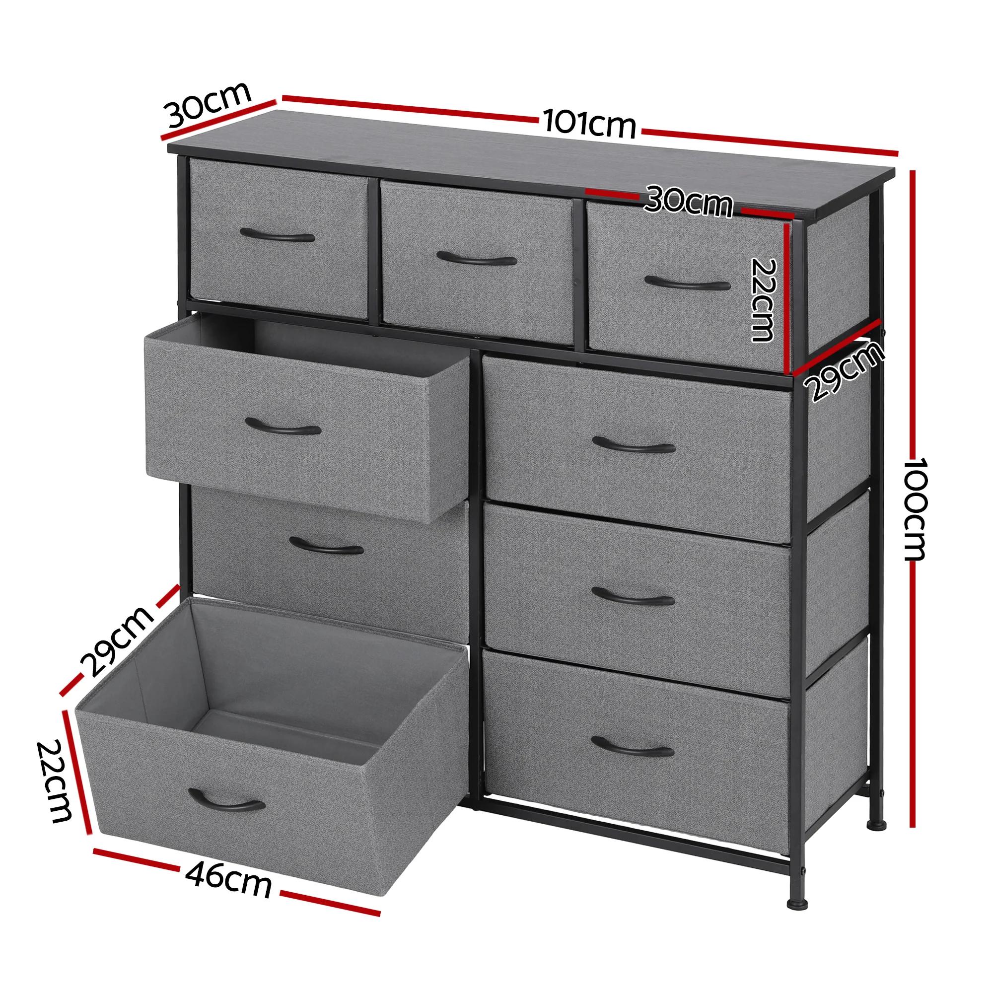 Artiss Chest of 9 Drawers Storage Dresser Tallboy Dark Grey - Image 2
