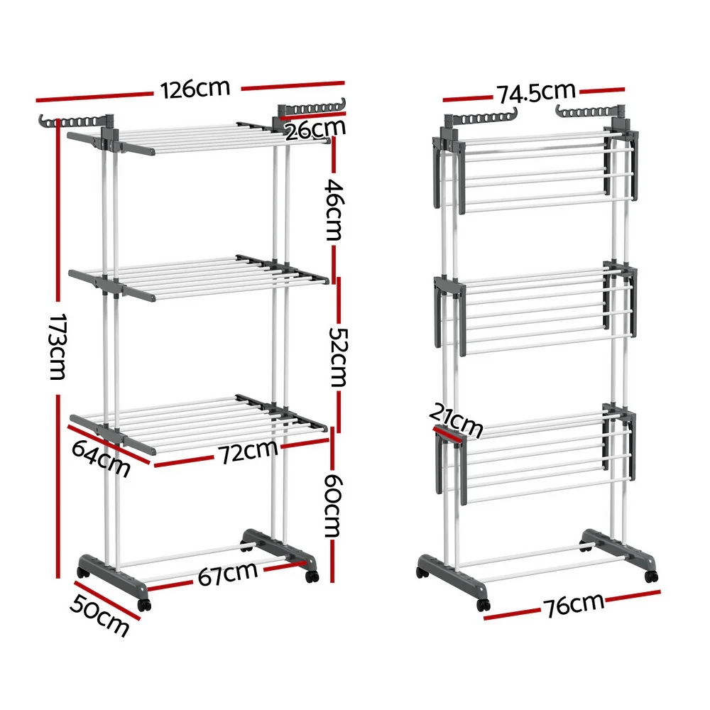 Artiss Clothes Drying Rack 173cm Coat Aier Hanger Foldable - Image 3