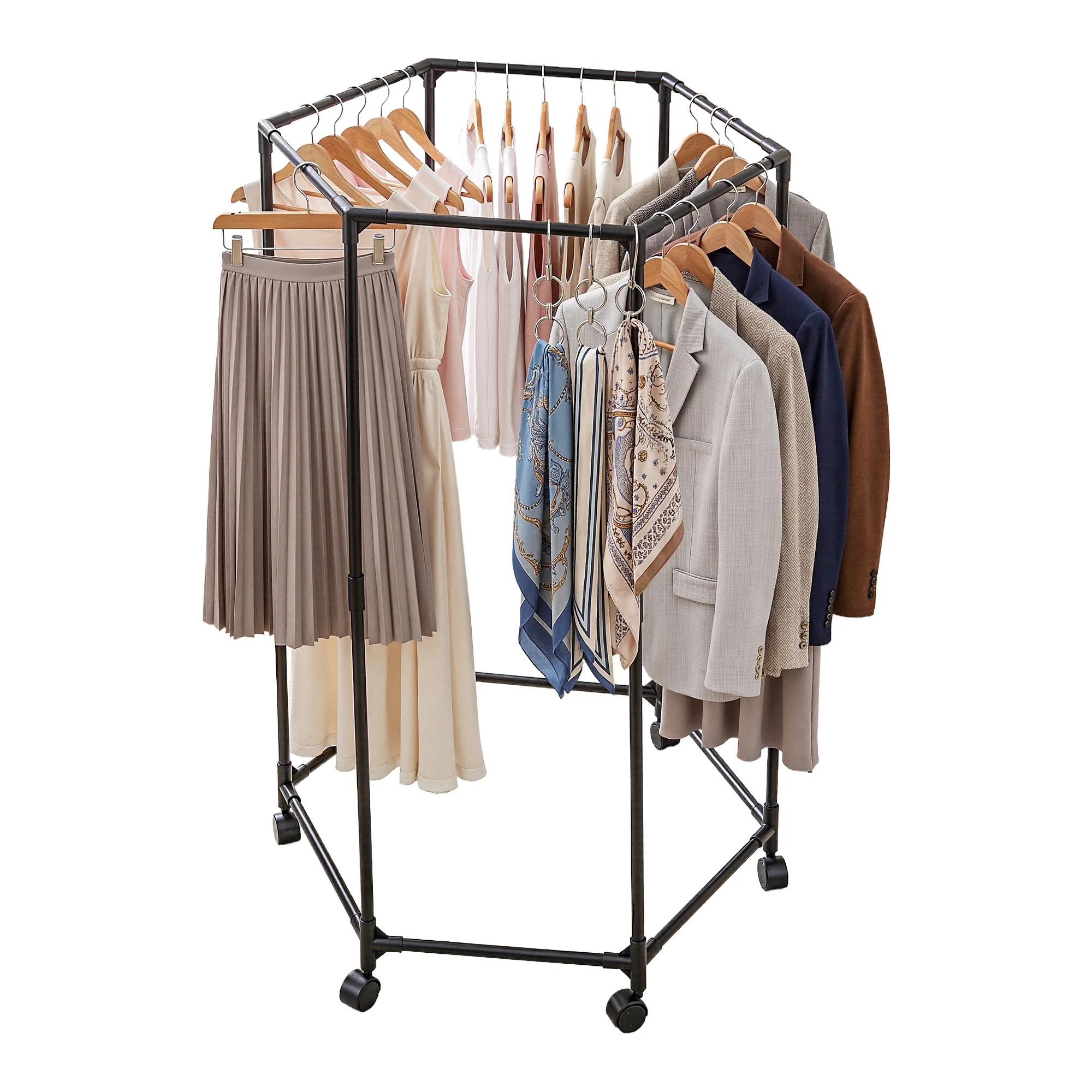 Artiss Clothes Rack Airer Rail Coat Stand Wheels 6 Rods - Image 2