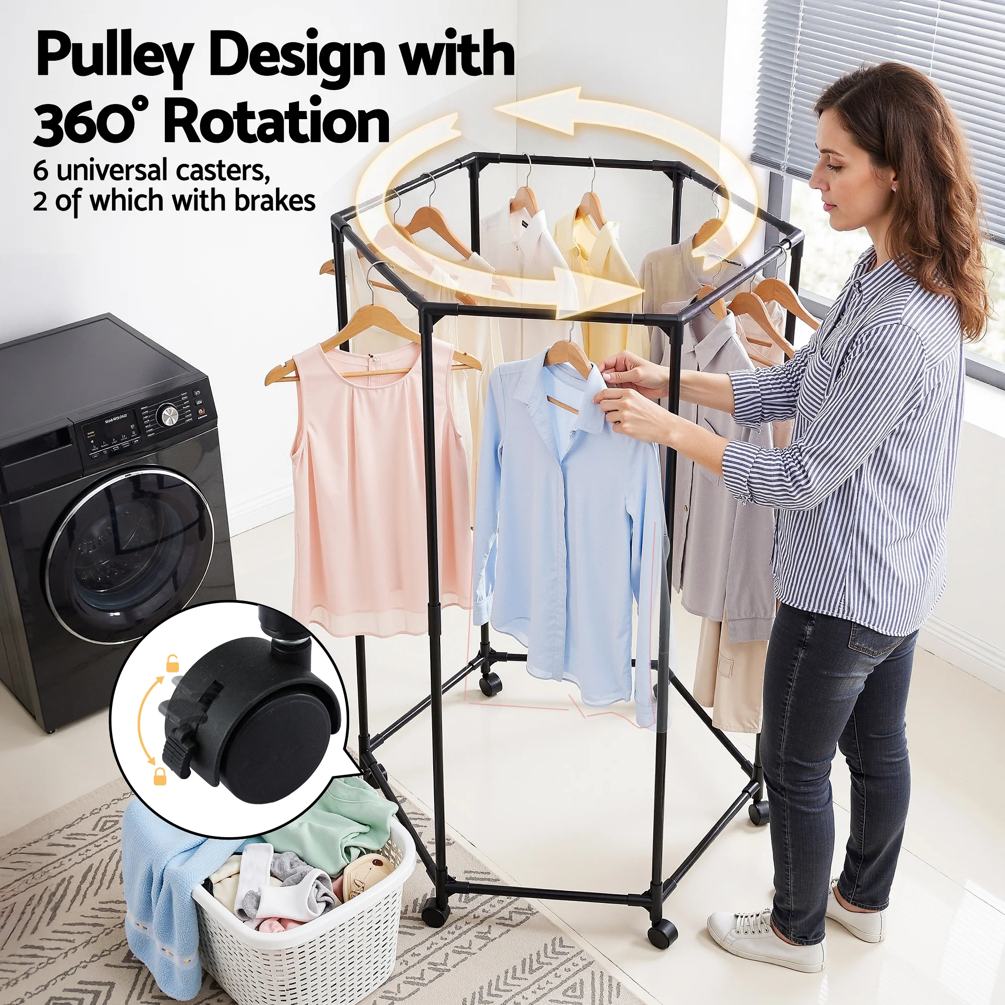 Artiss Clothes Rack Airer Rail Coat Stand Wheels 6 Rods - Image 6