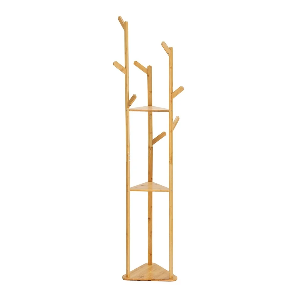 Artiss Clothes Rack Coat Stand 9 Hooks Tree Shelf Bamboo - Image 4