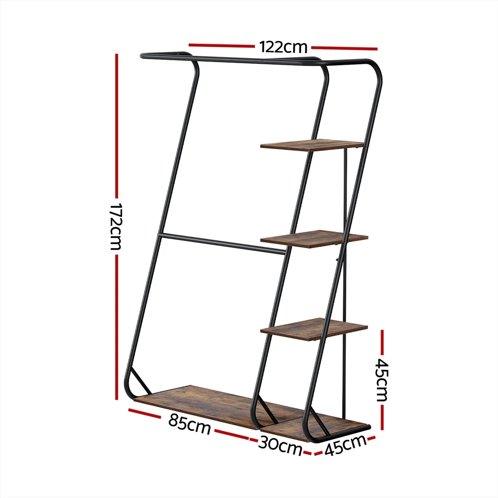 Artiss Clothes Rack Coat Stand 172cm 4-Tier Walnut - Image 2