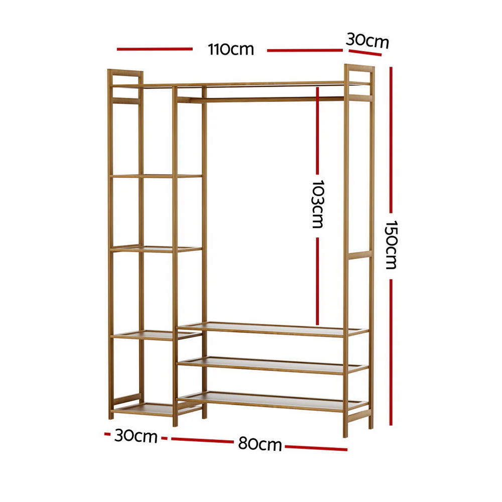 Artiss Clothes Rack Coat Stand 8 Shelves Bamboo - Image 3