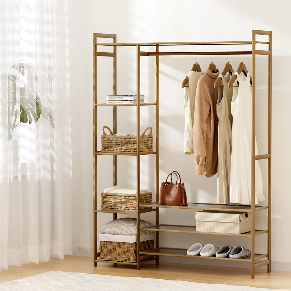 Artiss Clothes Rack Coat Stand 8 Shelves Bamboo - Image 8
