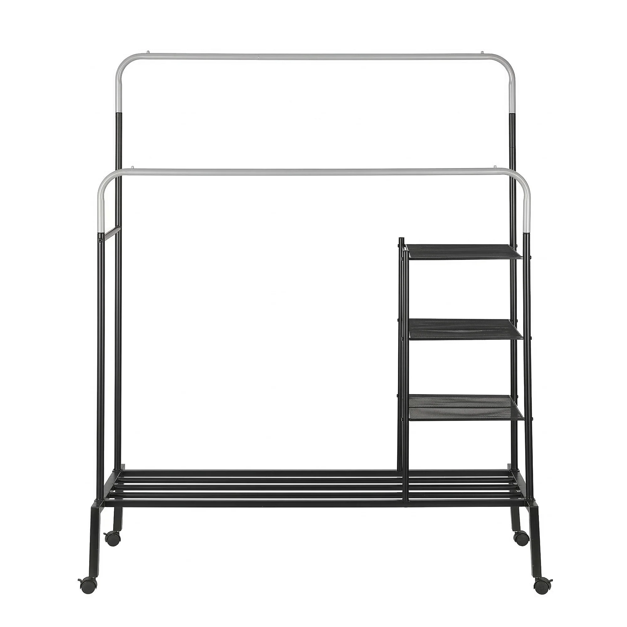 Artiss Clothes Rack Hanging Rail Wheels 2 Rod Storage Shelf - Image 4