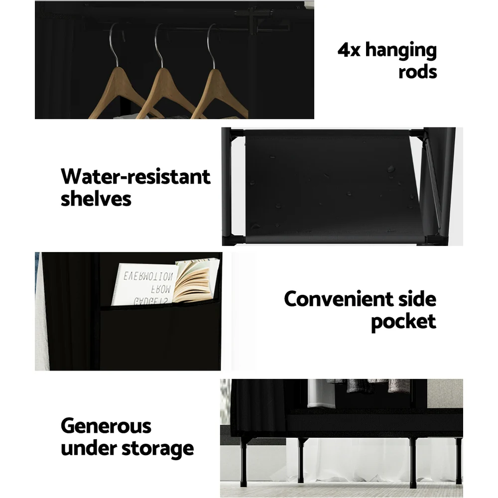 Artiss Large Portable Clothes Closet Wardrobe with Shelf Black - Image 7