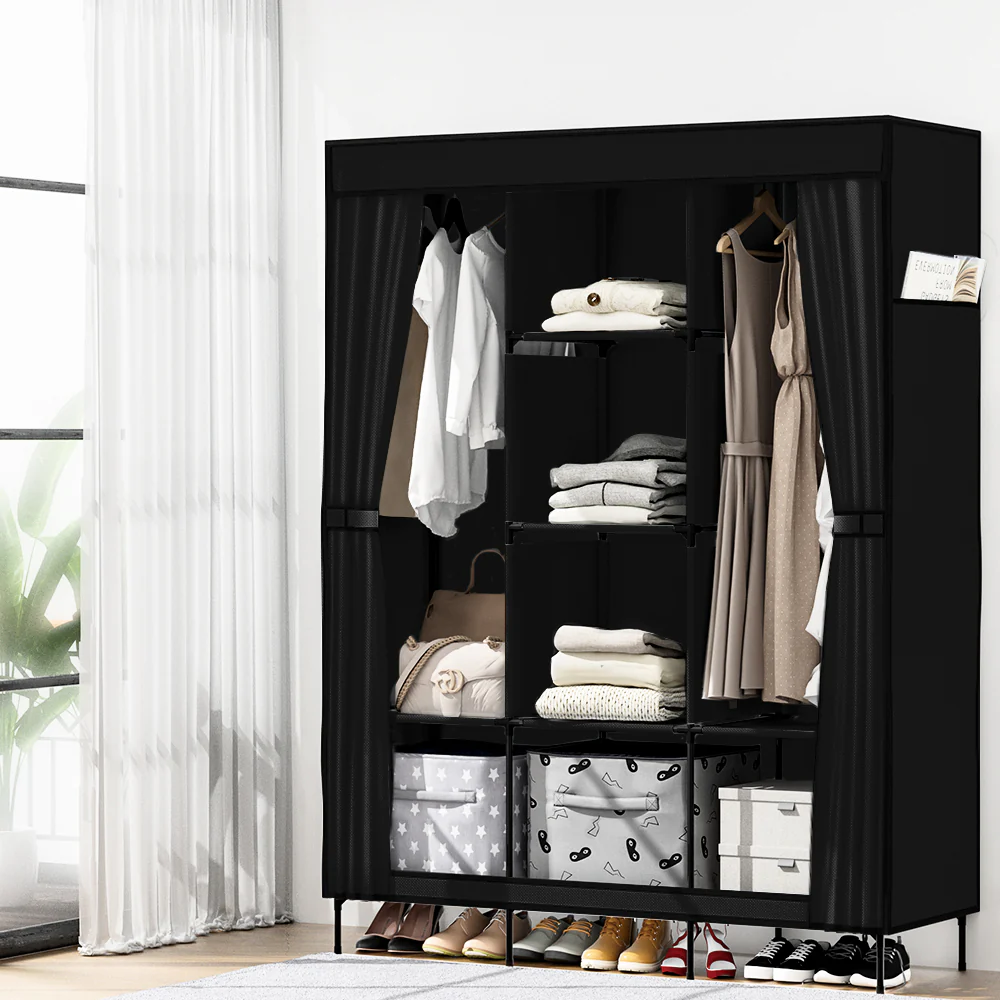 Artiss Large Portable Clothes Closet Wardrobe with Shelf Black - Image 9