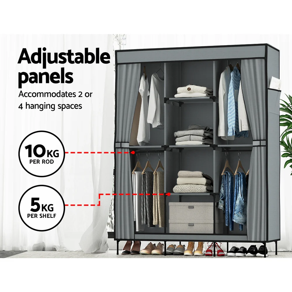 Artiss Large Portable Clothes Closet Wardrobe with Shelf Grey - Image 6