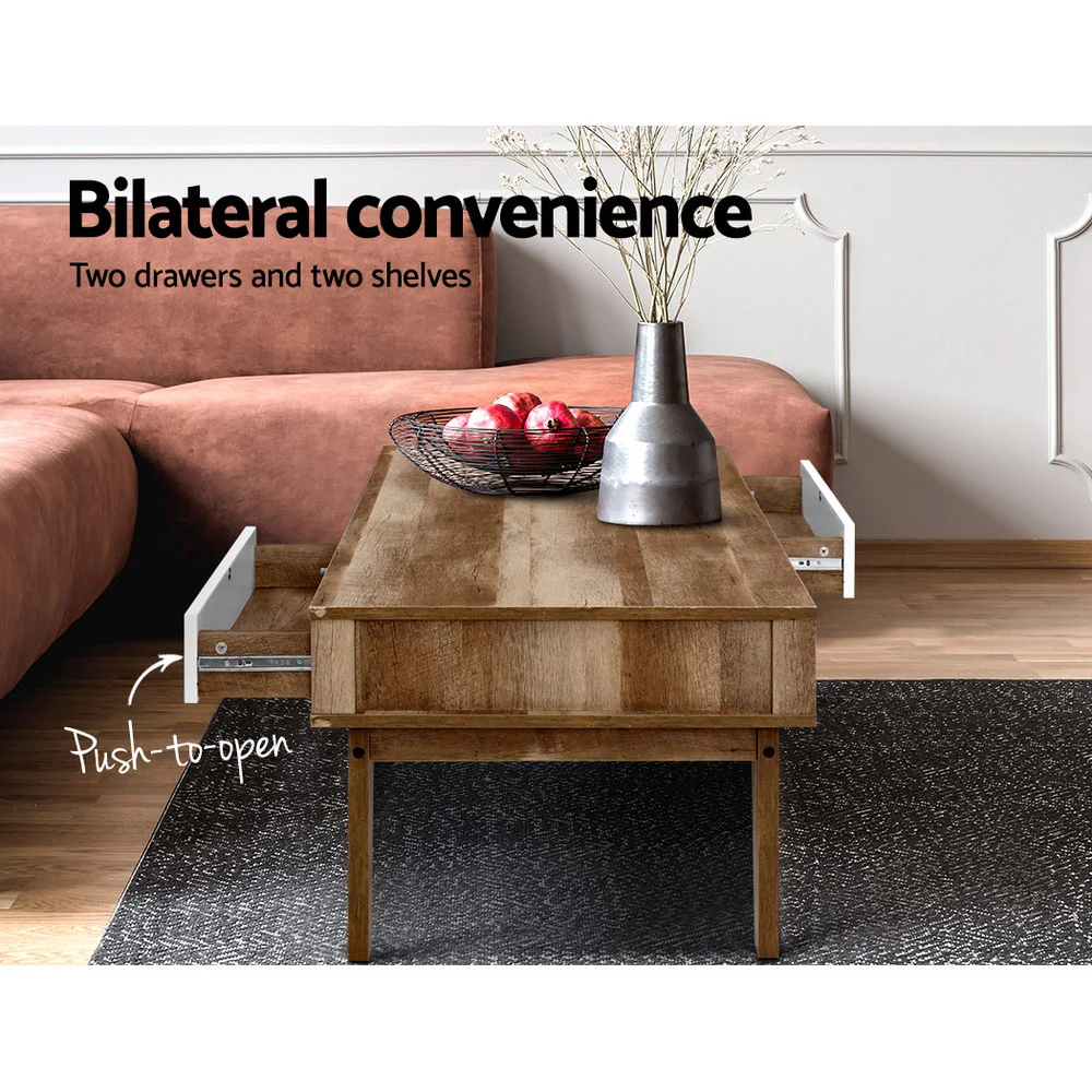 Artiss Coffee Table 2 Drawers Walnut Serena - Image 4