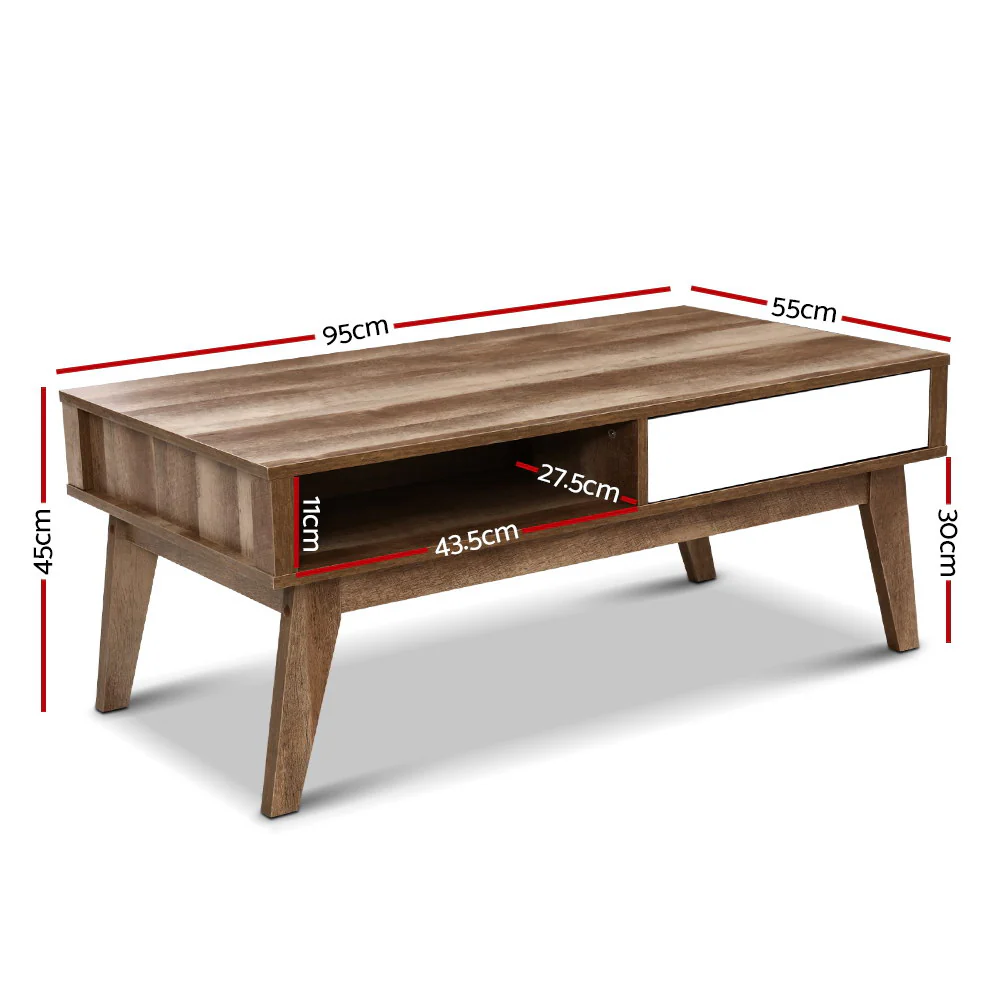 Artiss Coffee Table 2 Drawers Walnut Serena - Image 7