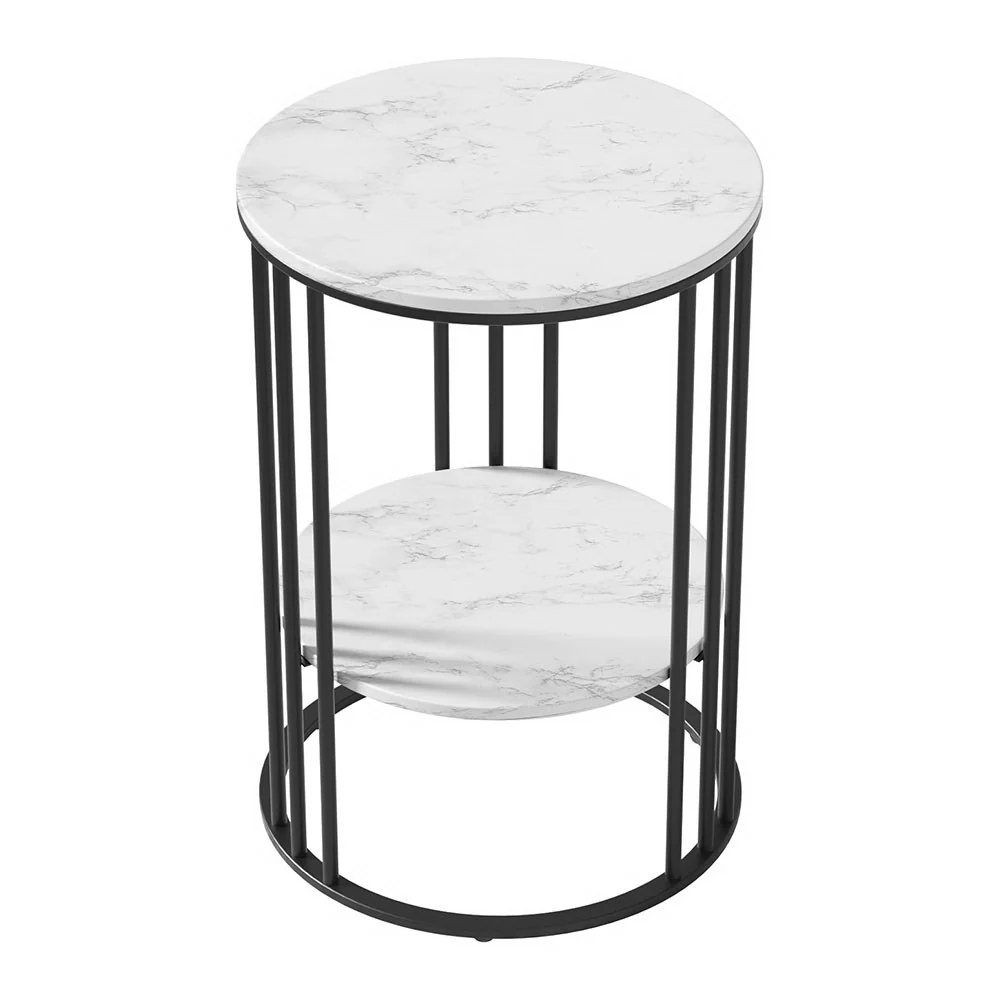 Artiss Coffee Table 2-Tier Round Marble Effect - Image 4